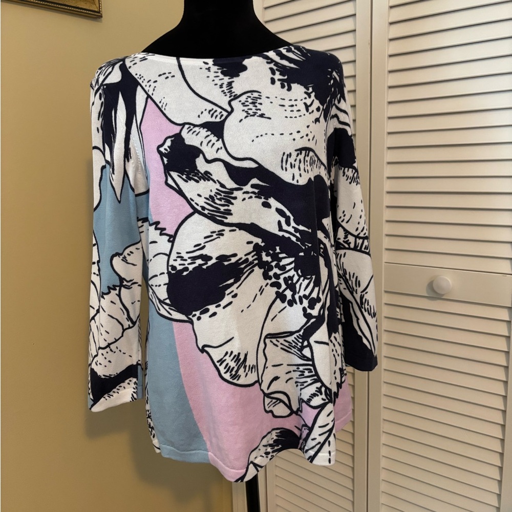 Chico's Navy/Pink 3/4 Sleeve Tunic